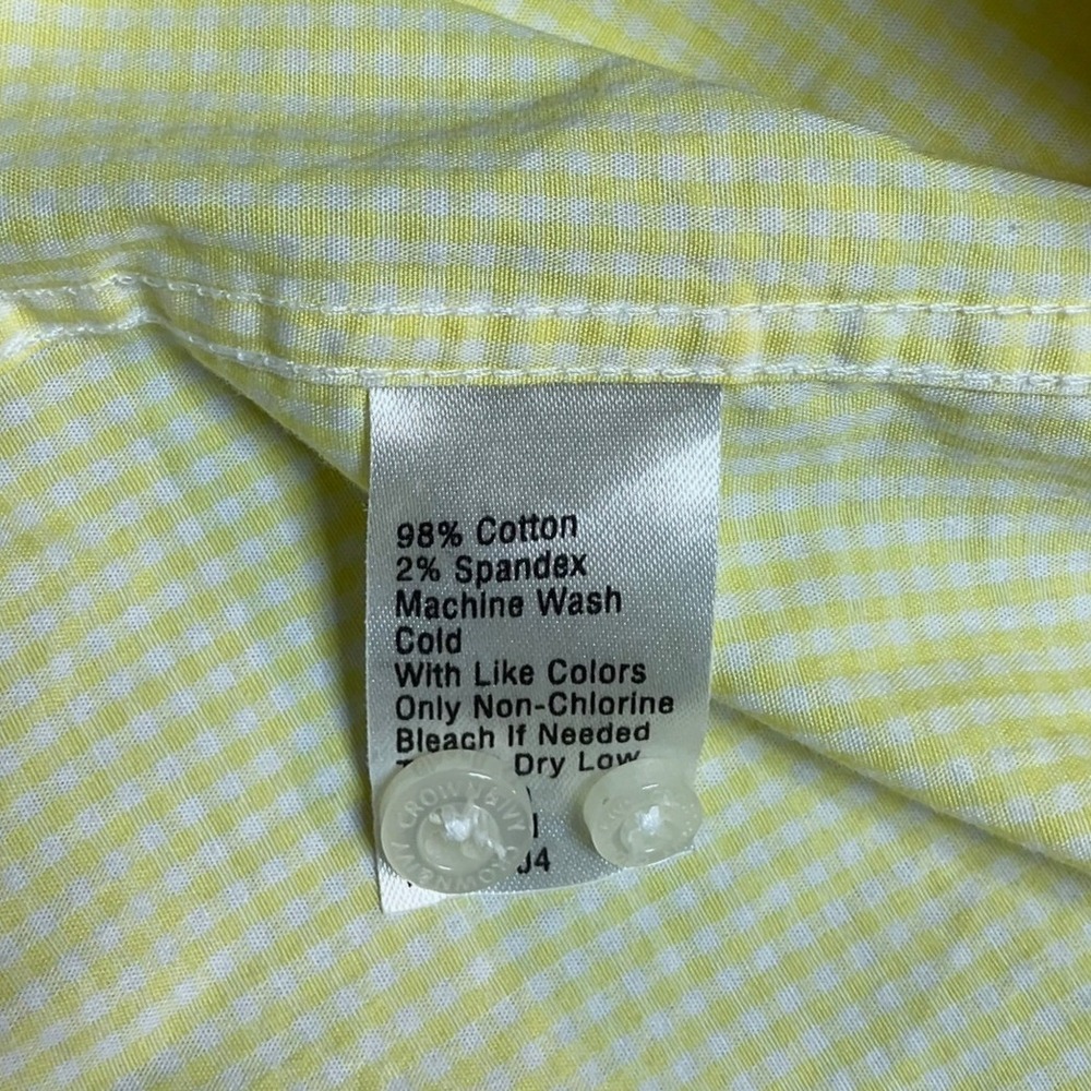 Crown & Ivy Mens Long Sleeve Button Down Cotton Shirt Yellow White Gingham Large - Picture 7 of 8